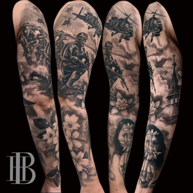 Love, Peace, and War by Brandon Heffron TattooNOW